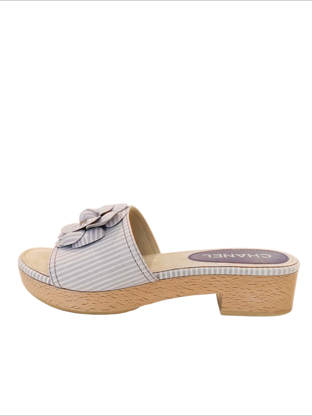 Chanel Viloet stripe Lambskin Leather Camellia Slide - Picture 3 of 11